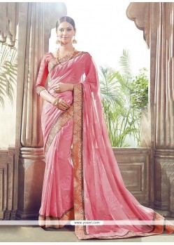 Winsome Peach Patch Border Work Designer Saree