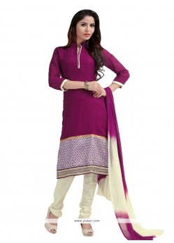 Print Net Churidar Designer Suit In Purple