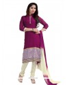 Print Net Churidar Designer Suit In Purple