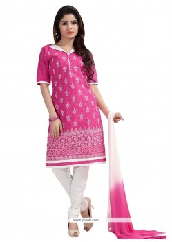 Dazzling Pink Print Work Churidar Designer Suit