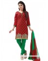 Embroidered Cotton Churidar Designer Suit In Red