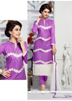 Flattering Patch Border Work Purple Designer Suit