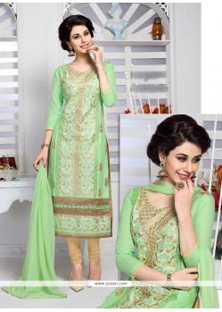 Subtle Cotton Green Embroidered Work Designer Suit