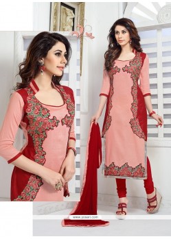 Enchanting Cotton Pink And Red Designer Suit