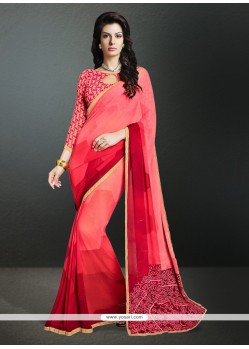 Unique Rose Pink Print Work Casual Saree