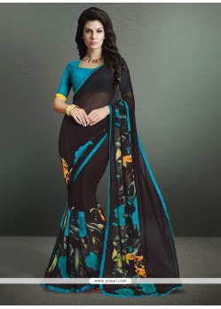 Superb Georgette Black Print Work Casual Saree