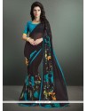 Superb Georgette Black Print Work Casual Saree