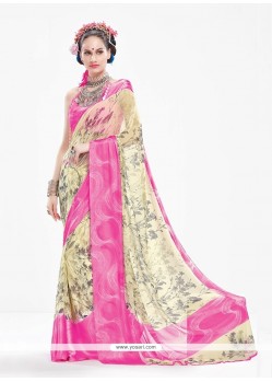 Thrilling Pink Print Work Casual Saree