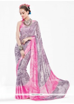 Sensible Pink Print Work Casual Saree