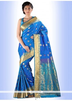 Savory Blue Print Work Casual Saree