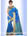 Savory Blue Print Work Casual Saree