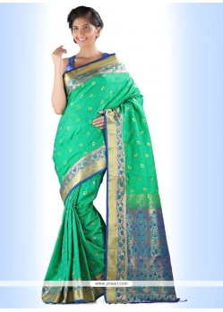 Classy Art Silk Sea Green Print Work Casual Saree