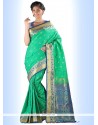 Classy Art Silk Sea Green Print Work Casual Saree