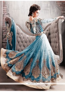 Turquoise Blue Faux Georgette Anarkali Salwar Suit