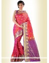 Perfervid Art Silk Orange And Purple Print Work Casual Saree