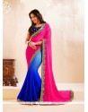 Celestial Patch Border Work Blue Designer Saree