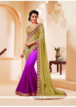 Purple Patch Border Work Georgette Designer Saree