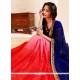 Tempting Navy Blue And Red Embroidered Work Georgette Designer Saree