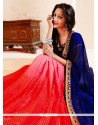 Tempting Navy Blue And Red Embroidered Work Georgette Designer Saree