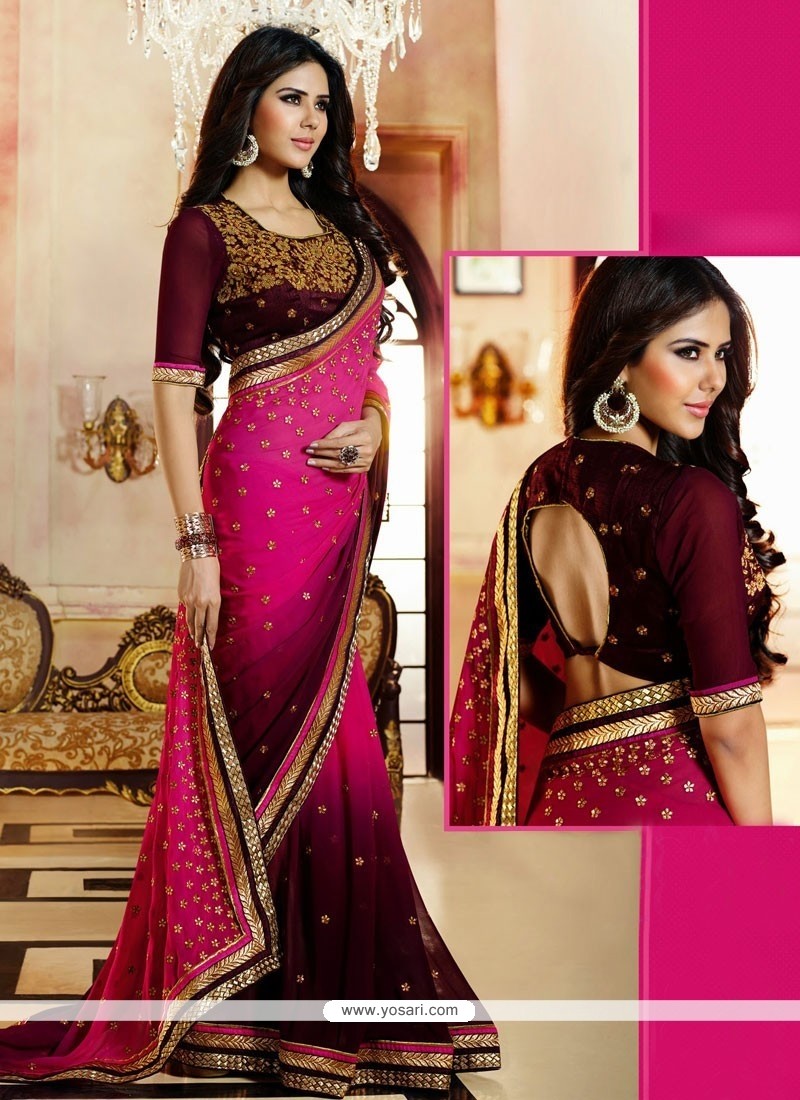 Magenta And Wine Shaded Georgette Saree