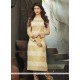 Embroidered Net Party Wear Kurti In Beige