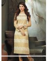 Embroidered Net Party Wear Kurti In Beige