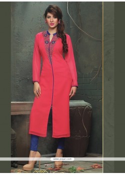 Sensational Hot Pink Embroidered Work Viscose Party Wear Kurti