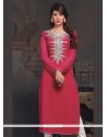 Invigorating Viscose Hot Pink Embroidered Work Party Wear Kurti