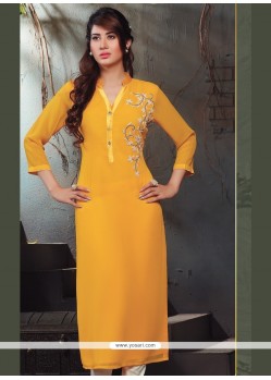 Glamorous Mustard Embroidered Work Viscose Party Wear Kurti