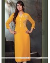 Glamorous Mustard Embroidered Work Viscose Party Wear Kurti