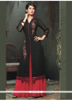 Embroidered Viscose Party Wear Kurti In Black