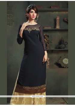 Resplendent Viscose Black Embroidered Work Party Wear Kurti