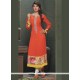 Observable Orange Embroidered Work Viscose Party Wear Kurti