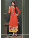 Observable Orange Embroidered Work Viscose Party Wear Kurti