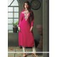 Artistic Embroidered Work Magenta Viscose Party Wear Kurti