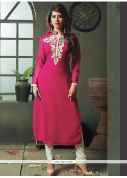 Artistic Embroidered Work Magenta Viscose Party Wear Kurti