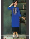 Lavish Embroidered Work Blue Viscose Party Wear Kurti