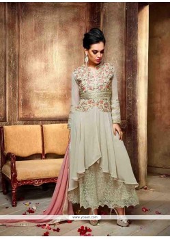 Astonishing Net Grey Anarkali Salwar Kameez