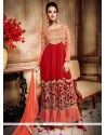 Captivating Red Embroidered Work Georgette Anarkali Salwar Kameez