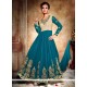 Captivating Teal Patch Border Work Anarkali Salwar Kameez