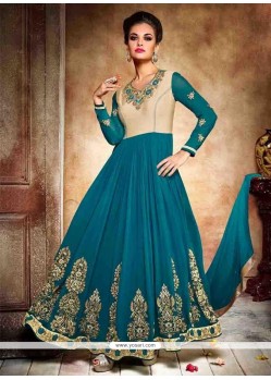 Captivating Teal Patch Border Work Anarkali Salwar Kameez