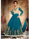 Captivating Teal Patch Border Work Anarkali Salwar Kameez