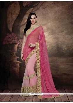 Remarkable Net Hot Pink Designer Bridal Sarees