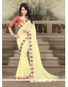 Cream Embroidered Work Georgette Designer Saree