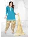 Orphic Turquoise Cotton Designer Patiala Salwar Kameez