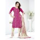Magnetize Embroidered Work Hot Pink Chanderi Churidar Designer Suit