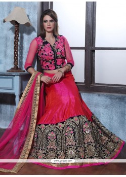 Competent Net Hot Pink Embroidered Work A Line Lehenga Choli
