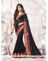 Lustre Navy Blue Embroidered Work Georgette Designer Saree