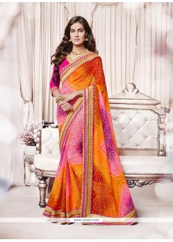 Glorious Multi Colour Embroidered Work Georgette Designer Saree