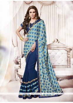 Lavish Satin Blue Designer Saree